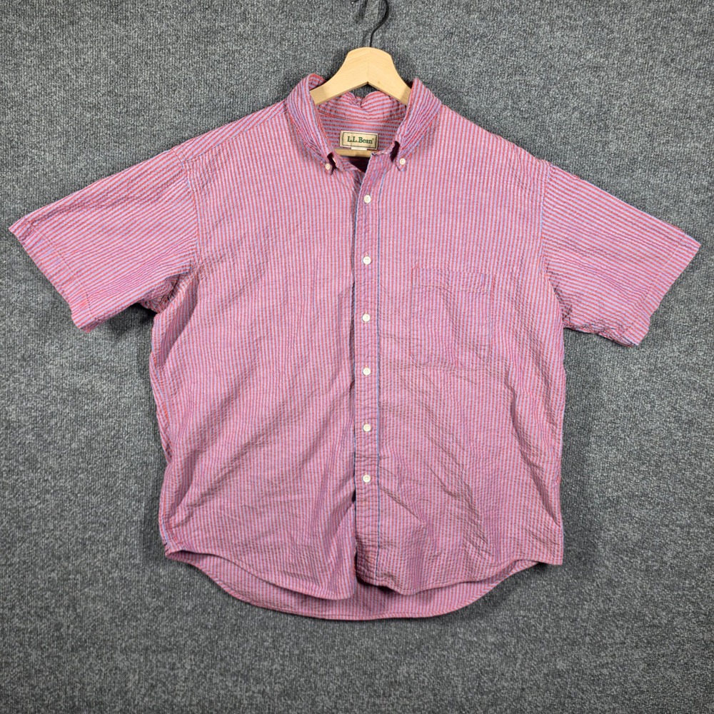 LL Bean Shirt Mens‎ Extra Large Vintage Seersucker Button Down Short Sleeve